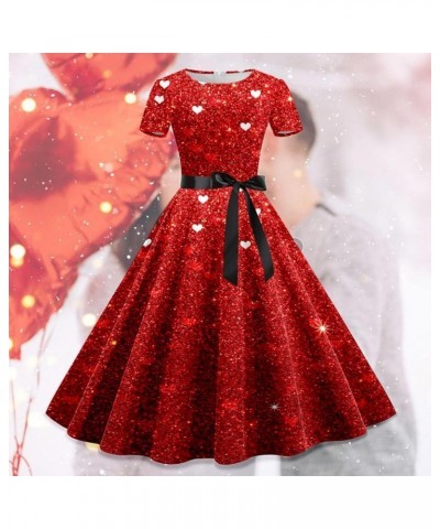 Floral Heart Dress Short V-Neck Hollow Out Summer A-Line Elegant Dresses Vintage Sleeveless Beach Sundress 02-red $6.53 Dresses