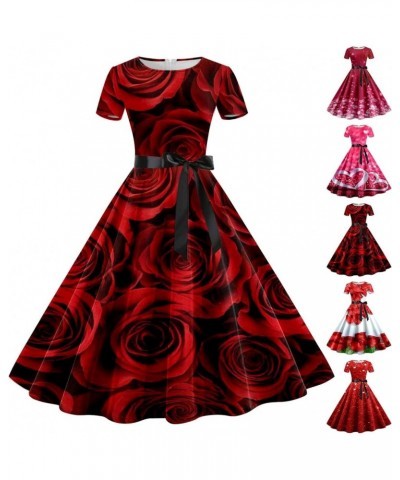 Floral Heart Dress Short V-Neck Hollow Out Summer A-Line Elegant Dresses Vintage Sleeveless Beach Sundress 02-red $6.53 Dresses