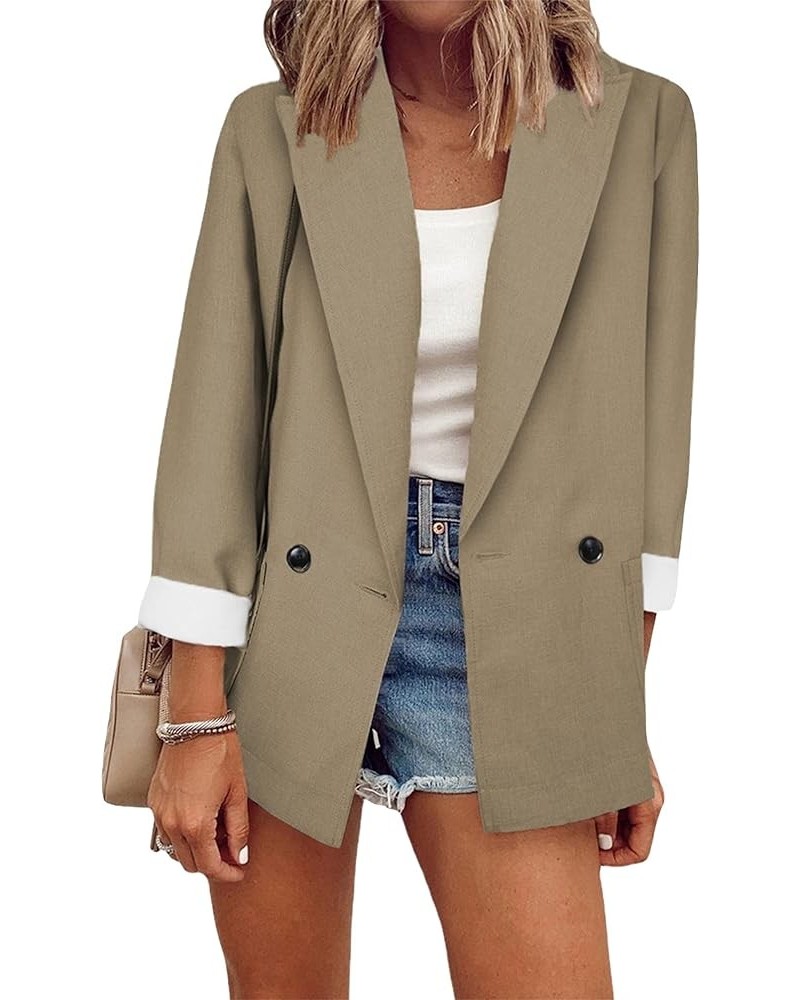 Womens Work Casual Oversized Blazers Long Sleeve Open Front Office Business Jackets Short Khaki $16.80 Blazers