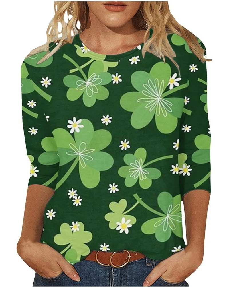 Womens St Pattys Day T Shirt Irish Lucky Clover Print Shirts Tops Loose Fit Fashion Casual 3/4 Sleeve Blouses G07 Green $6.87...