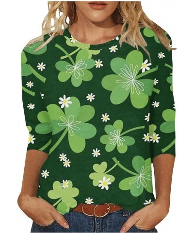 Womens St Pattys Day T Shirt Irish Lucky Clover Print Shirts Tops Loose Fit Fashion Casual 3/4 Sleeve Blouses G07 Green $6.87...