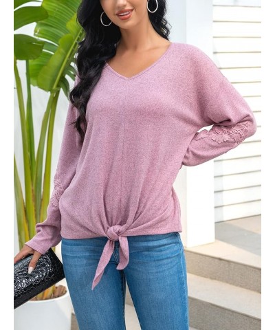 Womens Tunic Tops Tie Front: Long Sleeve Shirts V Neck Lightweight Knit Sweatshirt Solid Color Casual Top for Women Pink $15....