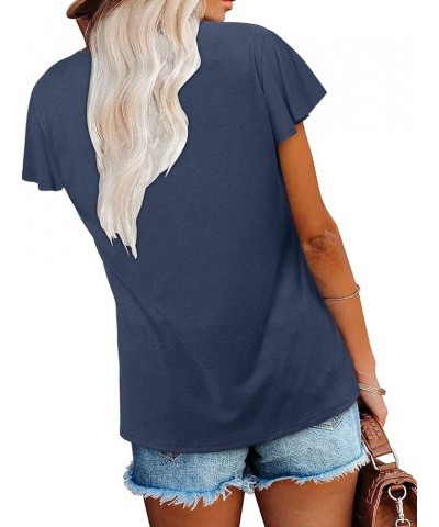 Short Sleeve Lace V Neck Shirts for Women Floral Print Tunic Tops Blouses 2-a-navy $10.00 Tops