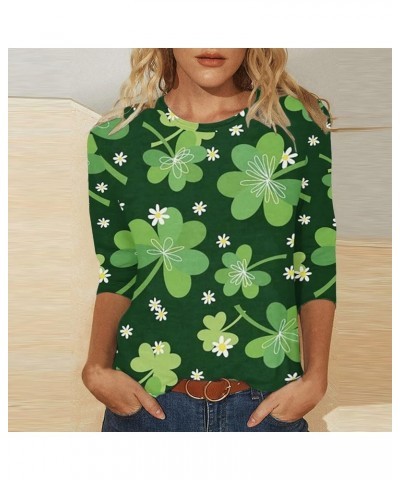 Womens St Pattys Day T Shirt Irish Lucky Clover Print Shirts Tops Loose Fit Fashion Casual 3/4 Sleeve Blouses G07 Green $6.87...