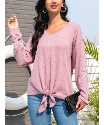 Womens Tunic Tops Tie Front: Long Sleeve Shirts V Neck Lightweight Knit Sweatshirt Solid Color Casual Top for Women Pink $15....