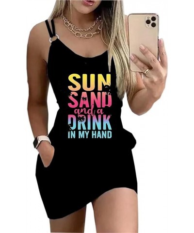 Live Simple Coconut Tree Color Block Pocket Mini Dress Women Summer Beach Sleeveless Strap Tshirt Black9 $13.24 Swimsuits