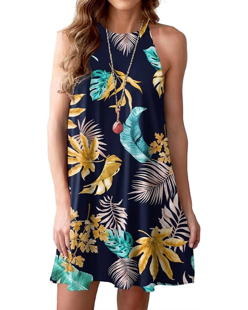 Summer Dresses for Women Beach Floral Tshirt Sundress Sleeveless Casual Loose Tank Dress 13 Flower Yellow Leaf Navy $10.00 Sw...