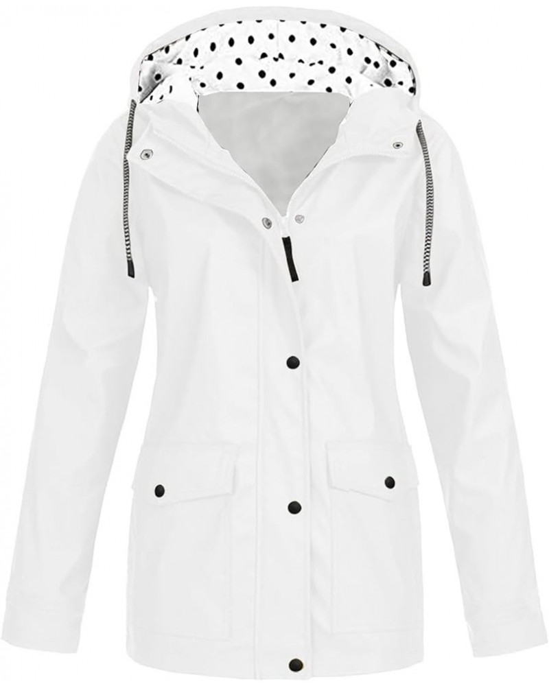 Women Solid Color Plush Jacket Outdoor Windproof Raincoat Plus Size Zipper Button Hooded Coat Lightweight Tunic Top 1-white $...