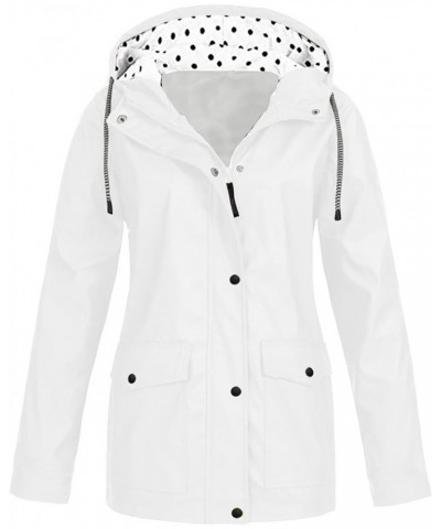 Women Solid Color Plush Jacket Outdoor Windproof Raincoat Plus Size Zipper Button Hooded Coat Lightweight Tunic Top 1-white $...