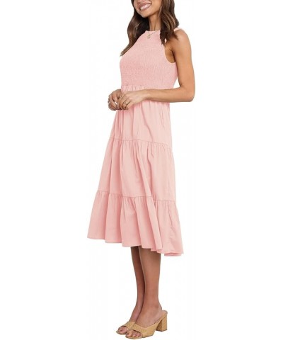 Womens Summer Dresses Casual Crewneck Sleeveless Smocked Maxi Long Dress 05 Pink $29.06 Dresses