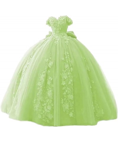 Women's 3D Flowers Quinceanera Dresses Lace Beaded Sweet 15 16 Dress Off Shoulder Prom Ball Gowns Light Green $53.58 Dresses