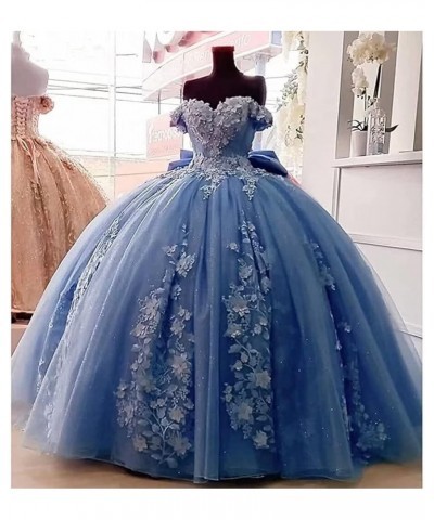 Women's 3D Flowers Quinceanera Dresses Lace Beaded Sweet 15 16 Dress Off Shoulder Prom Ball Gowns Light Green $53.58 Dresses