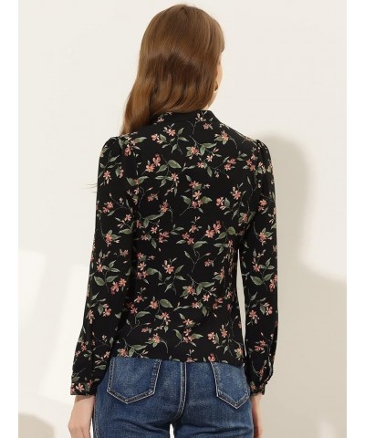 Women's Floral Print Split V Neck Office Long Sleeve Blouse Shirts Black $11.34 Blouses