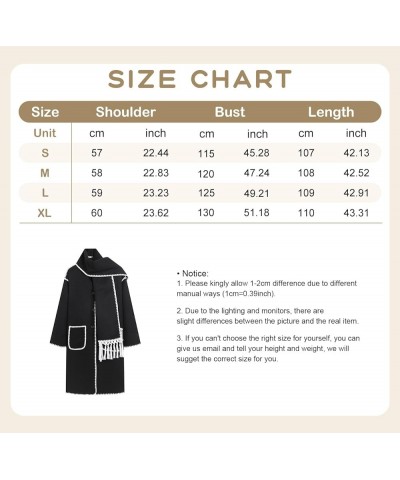 Women's Oversized Removable Scarf Wool Coat Embroidered Buttoned Winter Warm Overcoat Black $25.21 Coats