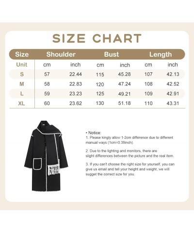 Women's Oversized Removable Scarf Wool Coat Embroidered Buttoned Winter Warm Overcoat Black $25.21 Coats