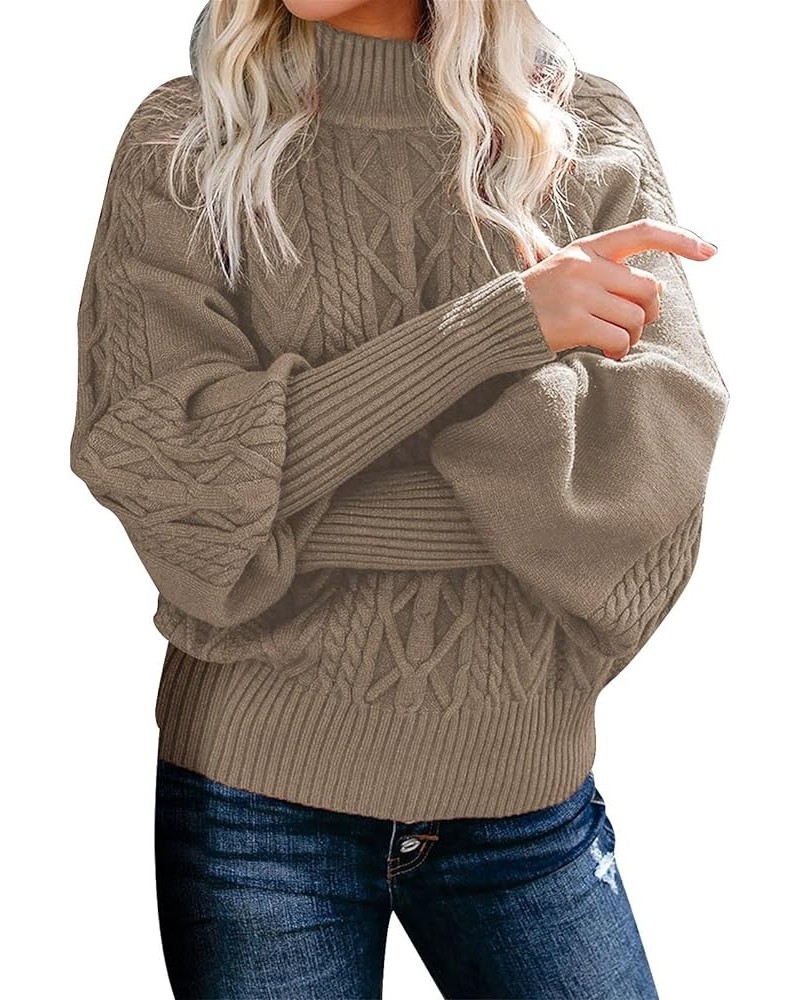 Cable Knit Sweater Women Fall Fashion 2023 Crewneck Sweatshirts Long Lantern Sleeve Tops Comfy Lightweight Pullover Khaki $10...