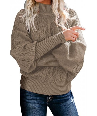 Cable Knit Sweater Women Fall Fashion 2023 Crewneck Sweatshirts Long Lantern Sleeve Tops Comfy Lightweight Pullover Khaki $10...