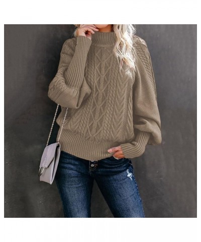 Cable Knit Sweater Women Fall Fashion 2023 Crewneck Sweatshirts Long Lantern Sleeve Tops Comfy Lightweight Pullover Khaki $10...