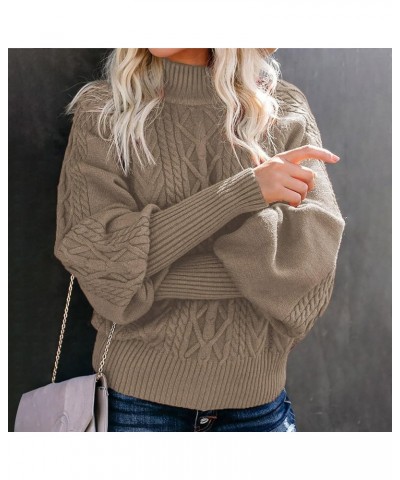 Cable Knit Sweater Women Fall Fashion 2023 Crewneck Sweatshirts Long Lantern Sleeve Tops Comfy Lightweight Pullover Khaki $10...