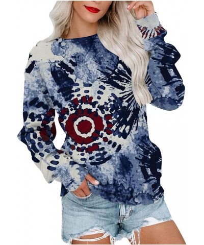 Crew Neck Sweatshirts Women Gradient Floral Printed Long Sleeve Shirts Lightweight Cropped Tops Fall Fashion 2023 3-dark Blue...