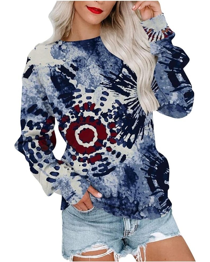 Crew Neck Sweatshirts Women Gradient Floral Printed Long Sleeve Shirts Lightweight Cropped Tops Fall Fashion 2023 3-dark Blue...