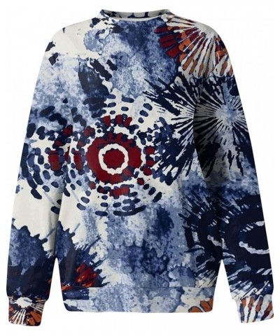 Crew Neck Sweatshirts Women Gradient Floral Printed Long Sleeve Shirts Lightweight Cropped Tops Fall Fashion 2023 3-dark Blue...