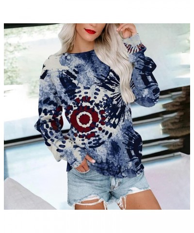 Crew Neck Sweatshirts Women Gradient Floral Printed Long Sleeve Shirts Lightweight Cropped Tops Fall Fashion 2023 3-dark Blue...