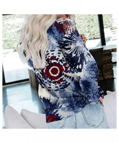 Crew Neck Sweatshirts Women Gradient Floral Printed Long Sleeve Shirts Lightweight Cropped Tops Fall Fashion 2023 3-dark Blue...