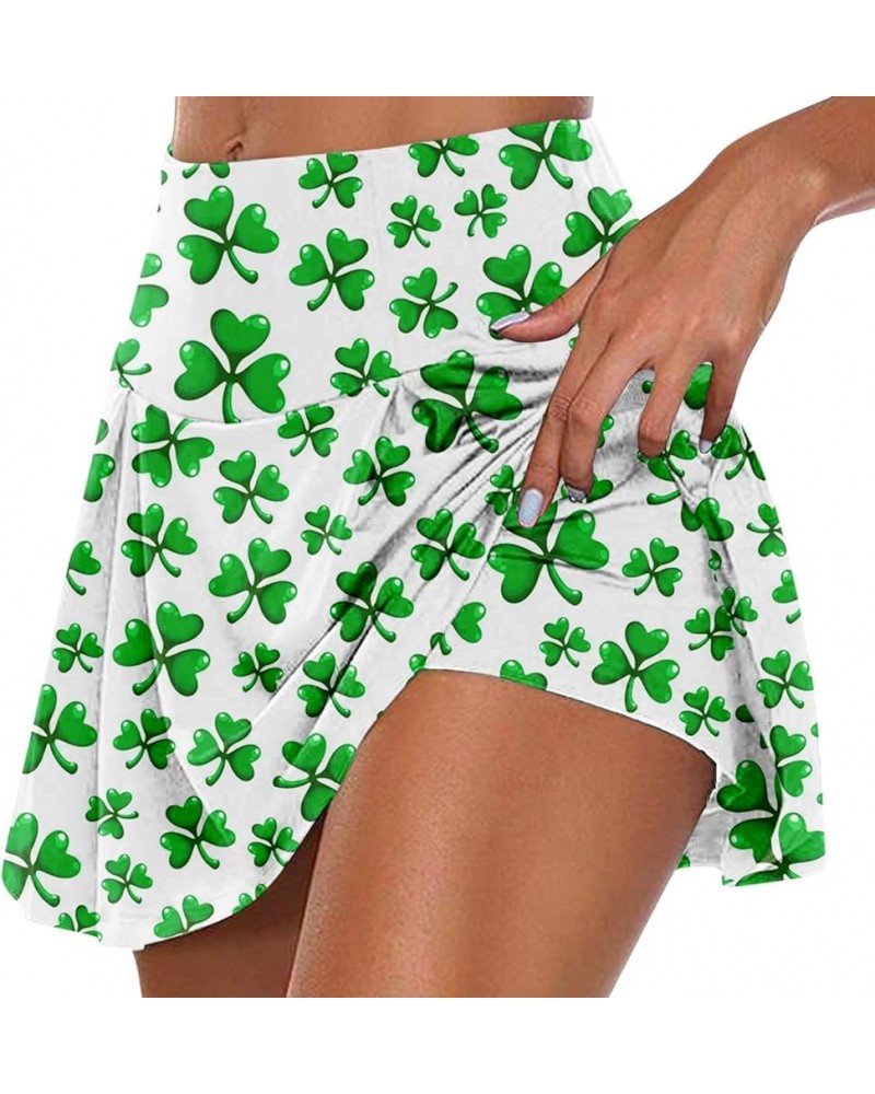 Shorts for Women St. Patrick's Day Printed Casual Athletic Running Yoga Tennis Golf Skort Gym Shorts Pleated Skirt 01-turquoi...