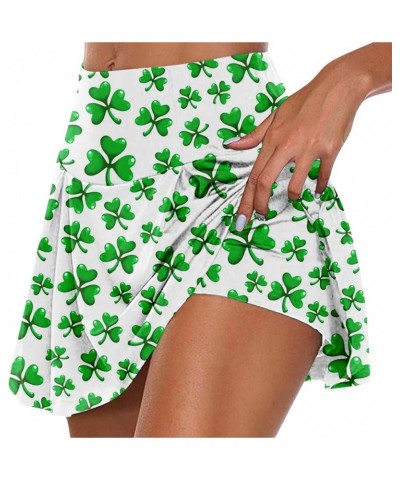 Shorts for Women St. Patrick's Day Printed Casual Athletic Running Yoga Tennis Golf Skort Gym Shorts Pleated Skirt 01-turquoi...