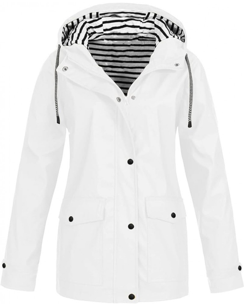 Plus Size Coat for Women Fall Winter Solid Rain Jacket Outdoor Waterproof Hooded Raincoat Windproof 2023 Jackets 02white $14....