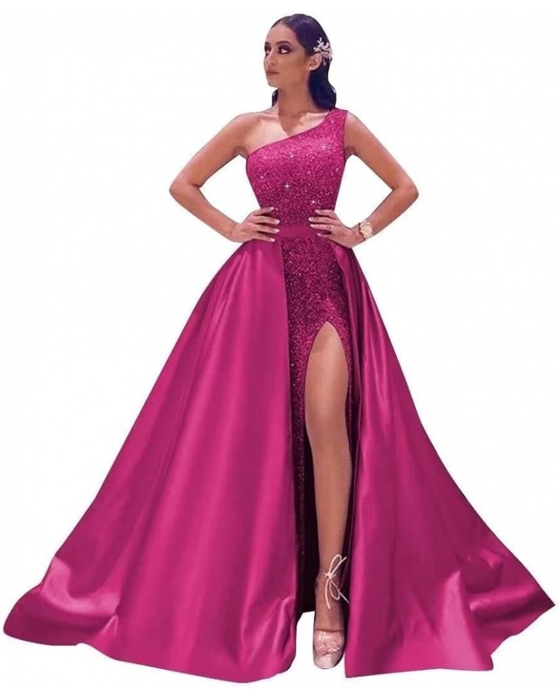 One Shoulder Prom Dresses Mermaid Sequin Ball Gowns Formal Evening Dress for Women,R39 Hot Pink $47.25 Dresses