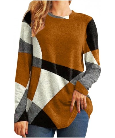 Plus Size Tops for Women Dressy Casual Geometric Print Crewneck Sweatshirts Loose Fashion Fall Long Sleeve Shirts Orange $5.4...