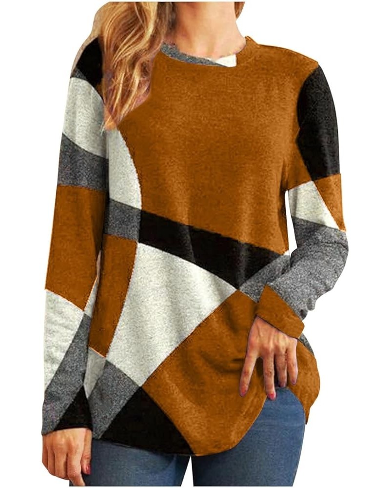 Plus Size Tops for Women Dressy Casual Geometric Print Crewneck Sweatshirts Loose Fashion Fall Long Sleeve Shirts Orange $5.4...