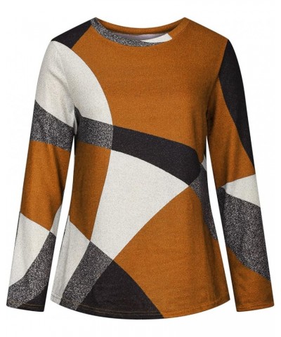 Plus Size Tops for Women Dressy Casual Geometric Print Crewneck Sweatshirts Loose Fashion Fall Long Sleeve Shirts Orange $5.4...