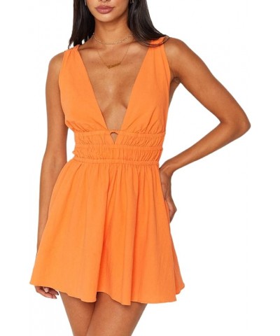 Womens Halter Backless Mini Dress Sleeveless Sexy Ruffle Flare Short Dress Open Back V Neck Y2k Fairy Dresses Aline Orange $1...