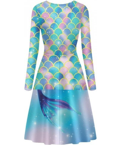 Women's The Great Wave Off Kanagawa Art 3D Print Long Sleeve Unique Casual Dress Mermaid $18.59 Dresses