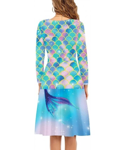 Women's The Great Wave Off Kanagawa Art 3D Print Long Sleeve Unique Casual Dress Mermaid $18.59 Dresses