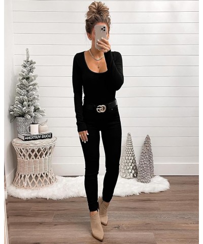 2 Pack Women's Long Sleeve Tops Scoop Neck Slim Fit T Shirt Tunic Tops Basic Shirts Tight Tee Fitted Shirt 2pcs-black+white $...