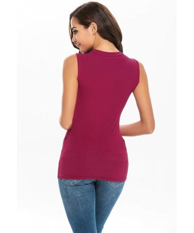 Womens Tanks Camis Crew Neck Solid Color Sleeveless Soft Layer Fitted Underbase 38986 Rose Red $9.56 Tanks