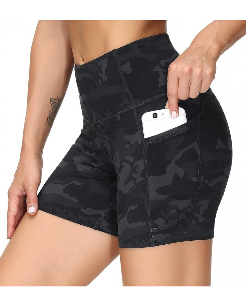 High Waist Yoga Shorts for Women's Tummy Control Fitness Athletic Workout Running Shorts with Deep Pockets Black Camo $11.00 ...