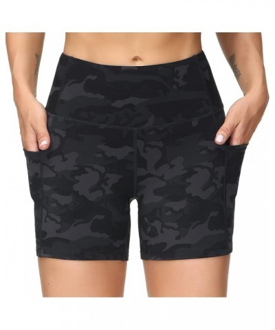 High Waist Yoga Shorts for Women's Tummy Control Fitness Athletic Workout Running Shorts with Deep Pockets Black Camo $11.00 ...