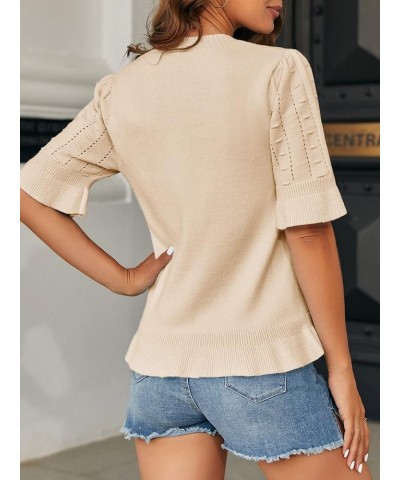 Womens Spring Ruffle Short Sleeve Pullover Sweaters Shirt Circular Flounce Crew Neck Dot Tops Soft Knit Sweater Beige $13.19 ...