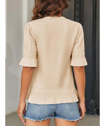 Womens Spring Ruffle Short Sleeve Pullover Sweaters Shirt Circular Flounce Crew Neck Dot Tops Soft Knit Sweater Beige $13.19 ...