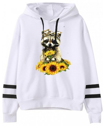 anime graphic hoodies for womens Raccoons and sunflowers Print sweathirts workout tops long sleeve casual pullover White $8.7...