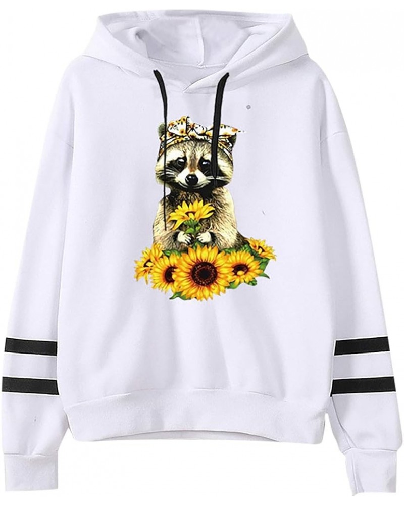 anime graphic hoodies for womens Raccoons and sunflowers Print sweathirts workout tops long sleeve casual pullover White $8.7...