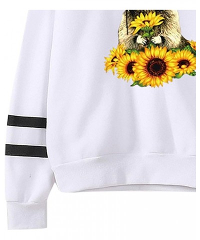 anime graphic hoodies for womens Raccoons and sunflowers Print sweathirts workout tops long sleeve casual pullover White $8.7...