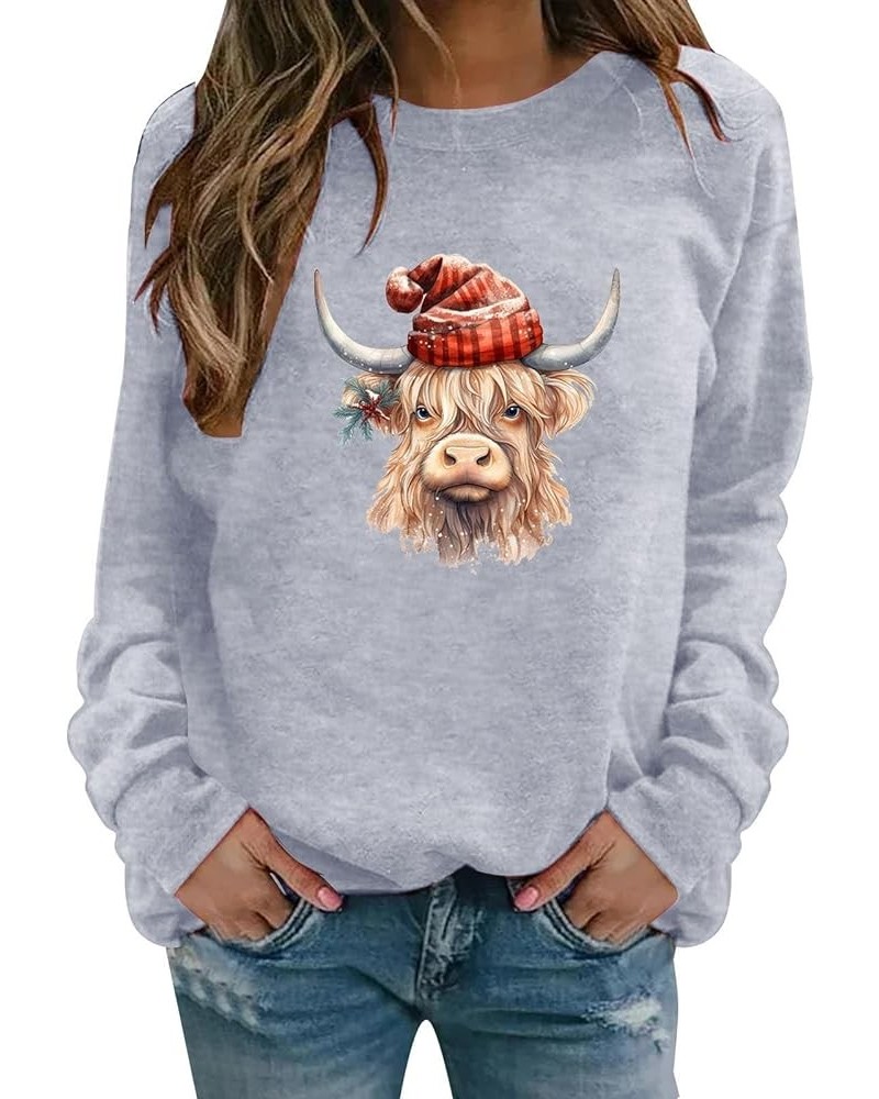 Womens Gifts for Christmas Cow Print Sweatshirts Cute Animals Graphic Pullover Tops Funny Xmas Long Sleeve Shirts A01-grey $8...