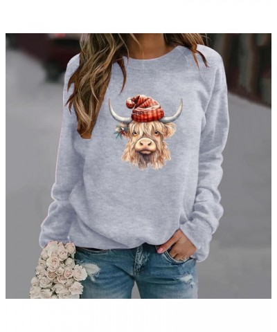 Womens Gifts for Christmas Cow Print Sweatshirts Cute Animals Graphic Pullover Tops Funny Xmas Long Sleeve Shirts A01-grey $8...