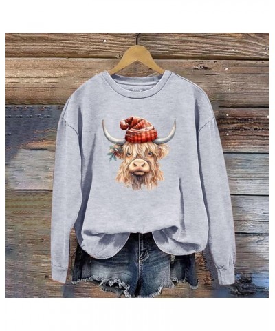 Womens Gifts for Christmas Cow Print Sweatshirts Cute Animals Graphic Pullover Tops Funny Xmas Long Sleeve Shirts A01-grey $8...